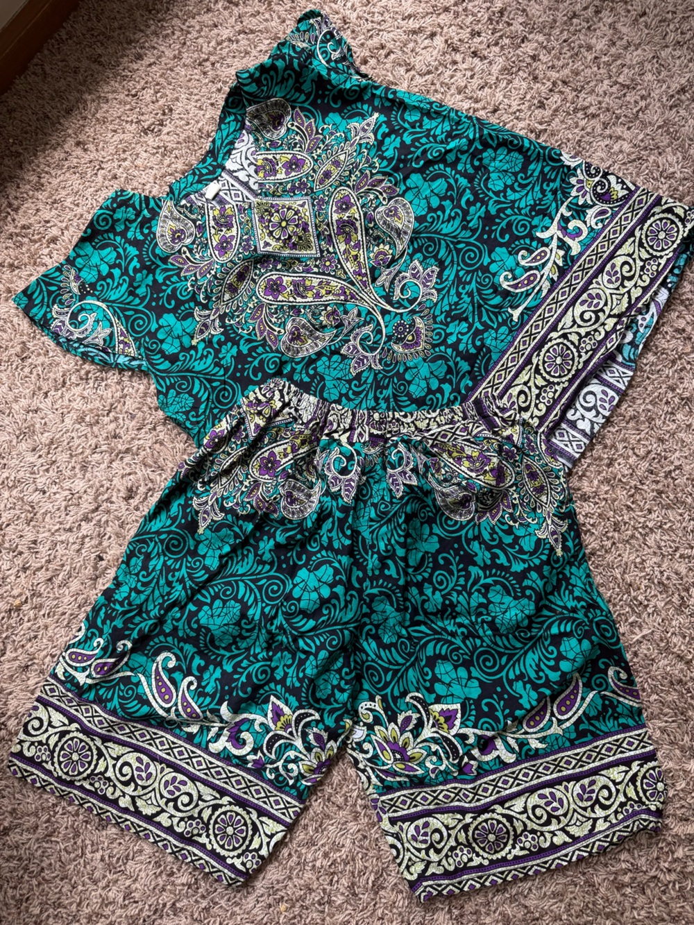 Teal Bohemian Paisley Print PJ set- women